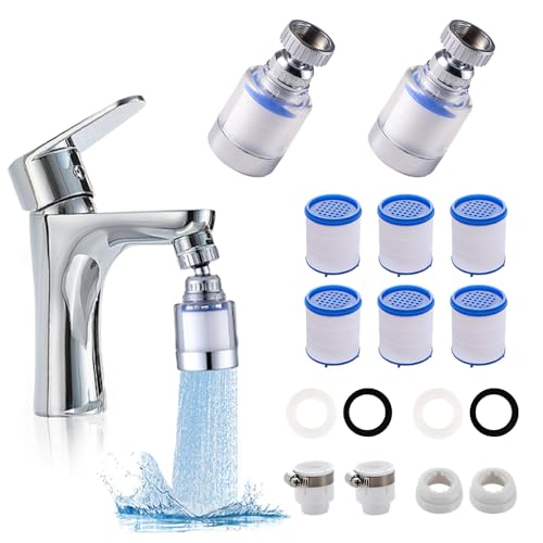 RHQFDM 2 piezas filtro de agua del grifo 360°giratorio filtro del grifo con 6 piezas de algodón PP elemento filtrante filtro del grifo para el hogar adecuado fregadero cocina cuarto de baño
