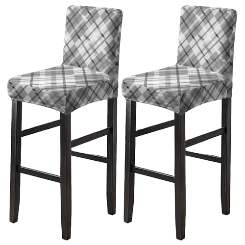 Image of HAOYONG Bar Stool Covers, Stretch Counter Stool Pub Chair Slipcover Washable Counter Height Chair Covers for Kitchen Dining Room Cafe Set of 2 (Grid)