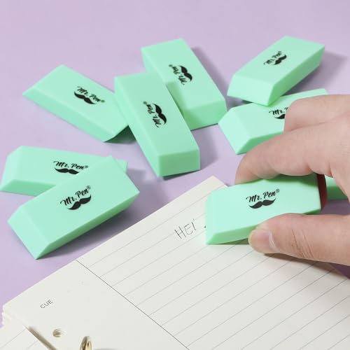 Image of Mr. Pen- Pencil Eraser, 12 Pack, Green | Large Latex Free Block Erasers for School, Office, Art Sketching, Homework, Exams, Clean Smudge-Free Correction