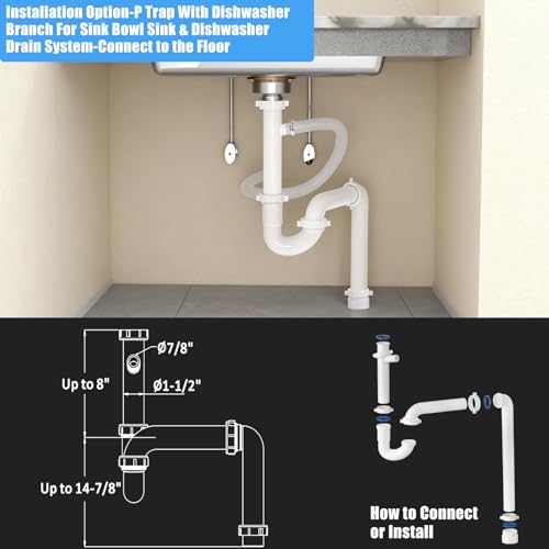 (1 Pack-White) eflyefly 1-1/2 inch Kitchen Sink Drain Kit Include All Necessary Component Replacement Tubular Plumbing