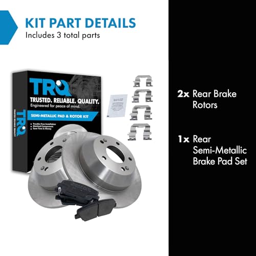 Image of TRQ Rear Brake Pad and Rotor Set Semi Metallic Solid Rotors Compatible with 2010-2016 Hyundai Santa Fe 2013-2016 Santa Fe Sport 2011-2014 Kia Sorento