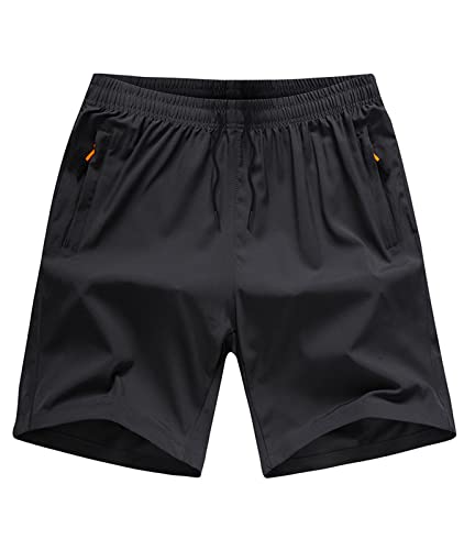 Natust Boys' Loose Fit Athletic Shorts Boy's Quick Dry Shorts With Zipper Pockets Drawstring Active Running Shorts For Kids Black 14-15 Years #TOP22