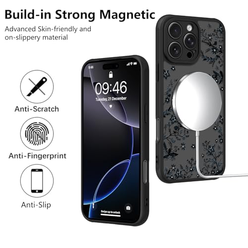 Image of KANGHAR Case for iPhone 16 Pro Florals Pattern | [Compatible with Magsafe] Cute Flower Branch Protective Magnetic Case for Girls Women Men