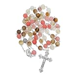 KOMI Rosario de piedra de 8 mm para mujer, collar de rosario de la Virgen María, rosarios católicos, crucifijos, rosarios católicos, regalos religiosos
