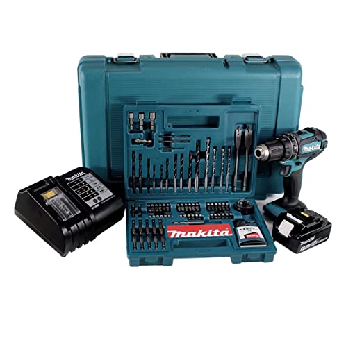 Makita DHP 482 STK Akku Schlagbohrschrauber 18V 62Nm + 1x Akku 5,0Ah + Ladegerät + 100 tlg. Bit Bohrer Set + Koffer