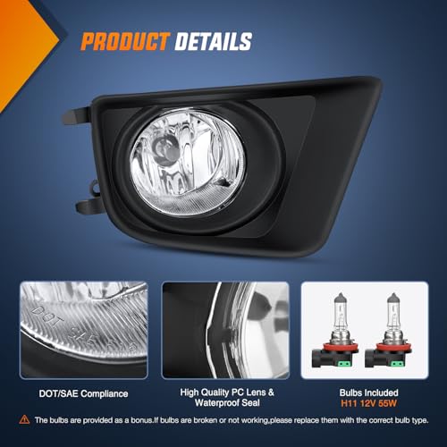 Image of Nilight Fog Lights Assembly Compatible with 2012 2013 2014 2015 Toyota Tacoma Clear Lens Driver and Passenger Side H11 12V 55W Bulbs