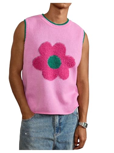 Floerns Men's Y2k Sleeveless Floral Sweater Vest Crew Neck Knitted Street Pullover Tops