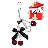 Kbnuetyg Abalorio de cereza para bolso, colgante de cereza acrílica, llavero novedoso, para mujeres, hombres, niños, familiares, amigos, colegas, fiestas, mochila, bolso y teléfono