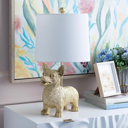 Crestview Collection 22' Gold Corgi Resin Table Lamp,Desk Lamp w/White Linen Shade,Bedside Lamps for Night Stands,Unique Aesthetic Home Room Decor