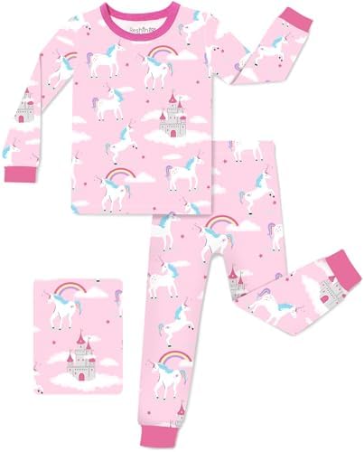 Bamboo Viscose Toddler Girls Kids Pajamas Unicorn Mermaid Pjs Long Sleeve Snug fit 12M-8Y 2pcs Soft Jammies