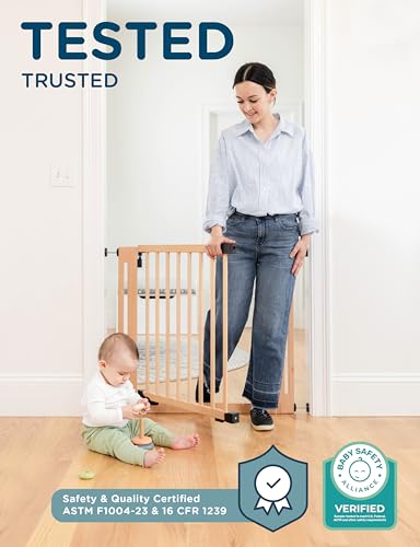 SizeWise™ Wood Pressure Mounted Safety Gate 40.55\"-44.48\" | Extra-Wide Passage | Auto-Close Two-Way Opening for Doorways and Hallways | Easy Installation | PEFC Certified Beech Wood (28.7\" Passage)