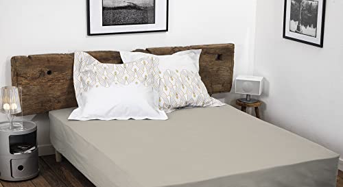 Home Linge Passion 100% Cotton Fitted Sheet, 57 Thread Count, Size 140 x 190 cm, Ivory Beige, 35 cm Deep Weave, Soft