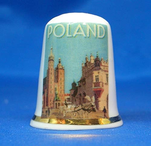Porcelain China Collectable Thimble - Travel Poster Poland Box