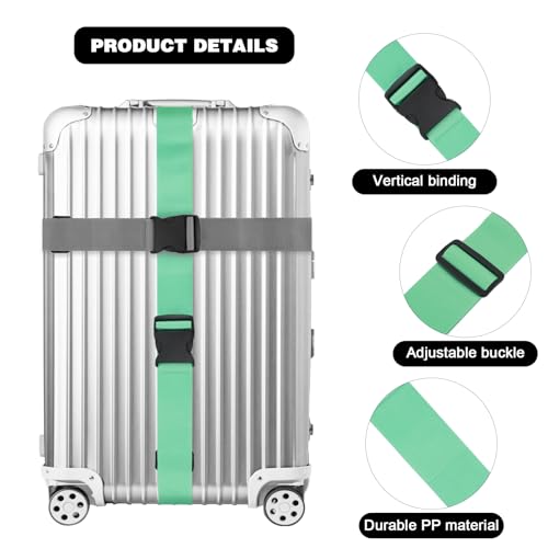 4 Pack Luggage Straps for suitcases-4 pcs Extra Long Suitcase Straps TSA Approved Luggage Belt with Buckle, Adjustable Travel Belt for Luggage for 20'' - 32'' Suitcases (Mint Green and Grey)