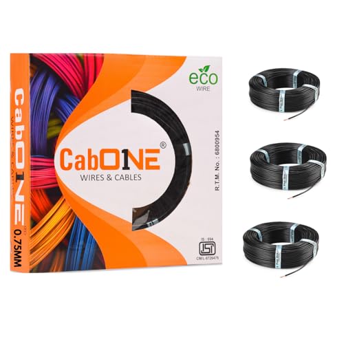 Image of CabONE Pack of 3 Electrical Wire 0.75mm | 90 Meter Single Core CCA Copper Cable | Heat Resistant No-Drip PVC Insulation | High Current Carrying Capacity House Wire
