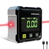 Digitaler Winkelmesser 4-Seitig Magnetisch, Digitale Wasserwaage Type-C mit LCD Display, Wasserdicht Laser Wasserwaage für Holzbearbeitung, Tischsäge, Hängend, Bau, Maschinen, DIY Arbeiten