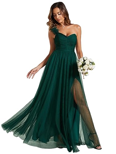 Ever-Pretty Vestido Dama de Honor para Mujer Hombro Cintura Alta Sin Mangas Fiesta Maxi Vestido Verde Oscuro 48
