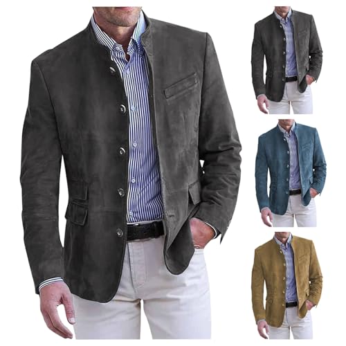 Cambkatl Men's Stand Collar Suede Blazers Vintage Button Down Sports Coat Cowboy Stylish Long Sleeve Suit Jackets2