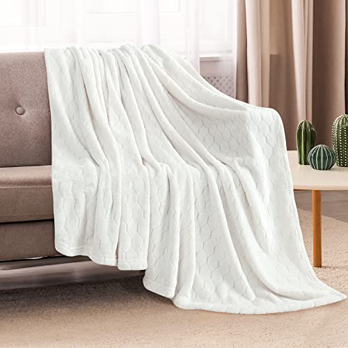 Toonow Fleece Blanket Fuzzy Plush Throw Blanket 50" X 60", Super Soft Fluffy Bed Blanket Geometric Pattern Comfy Microfiber Flannel Blankets For Couch, Bed, Sofa, Cream White #TOP1