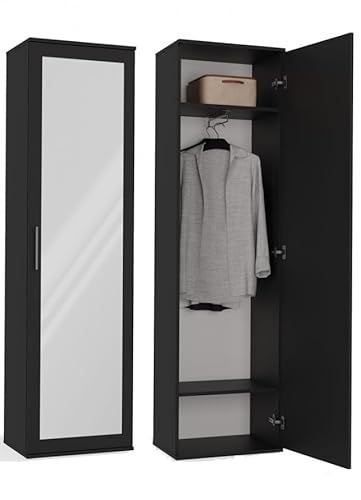 BDW Porte-manteaux avec miroir, moderne, multifonctionnel, pour couloir, chambre à coucher, chambre d'enfant, 180 x 50 x 35 (noir)