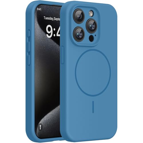 Image of Miracase Magnetic for iPhone 15 Pro Max Case, [Soft Anti-Scratch Microfiber Lining], Compatible with MagSafe, Liquid Silicone Case Shockproof Drop Protection Phone Case for 15 ProMax, Capri Blue