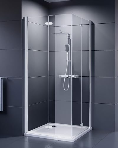 DUSCHMEISTER Glas-Duschkabine 90x90cm Chrom mit Falttüren 6mm ESG Sicherheitsglas mit Nano-Clean Beschichtung Hebe-Senk-Mechanismus Eckeinstieg Dusche für Ecke