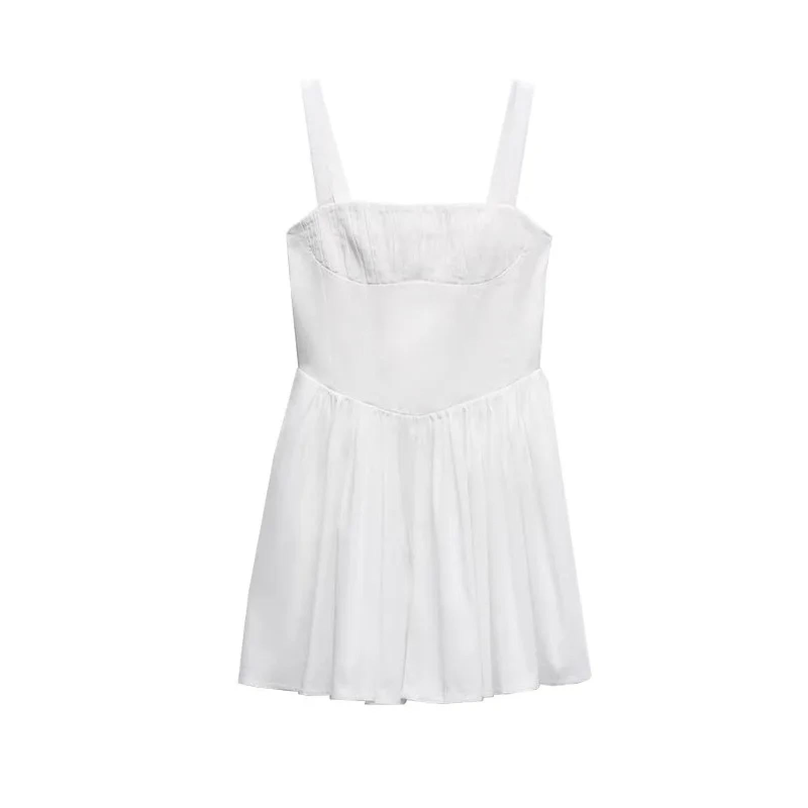 Falda Mujer Larga Cintura Alta Elástica Plisada Skirt Vestido De Mujer con Falda, Cintura Alta, Liso, Escote En Una Línea, Tirantes