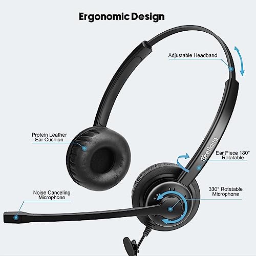 Casque de téléphone RJ9 avec microphone anti-bruit filaire pour poste fixe de bureau - 3