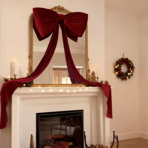 Giant Christmas Velvet Bow, 180cm Large Red Bow Decoration, For Christmas Tree Topping, Curtains, Wall, Doors, Wedding And Parties