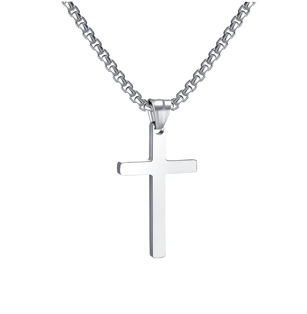 RWQIAN Kreuzkette Herren Kreuz kette Silber 16" Edelstahl Jungen Anhänger Kreuz Halskette Schmuck für Damen