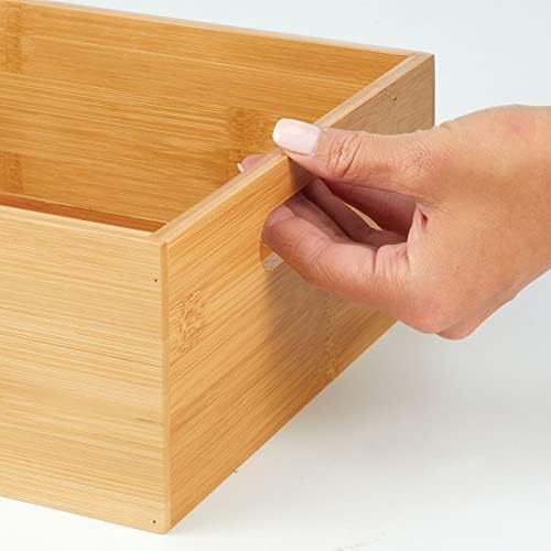 mDesign Kitchen Storage Box  Practical Storage Tray with Integrated Handles  Open Bamboo Kitchen Cupboard Organiser for Kitchen Utensils  Natural