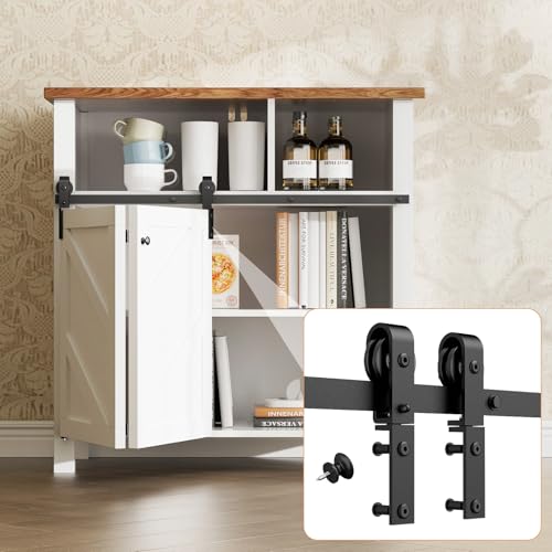 FLYVLIEG Upgraded 3FT Mini Folding Sliding Barn Door Hardware Kit for 2 Doors Easy Install Small Cabinet Barn Door Hardware Track Kit for TV Stand Cupboards Storage Cabinets(No Cabinet)