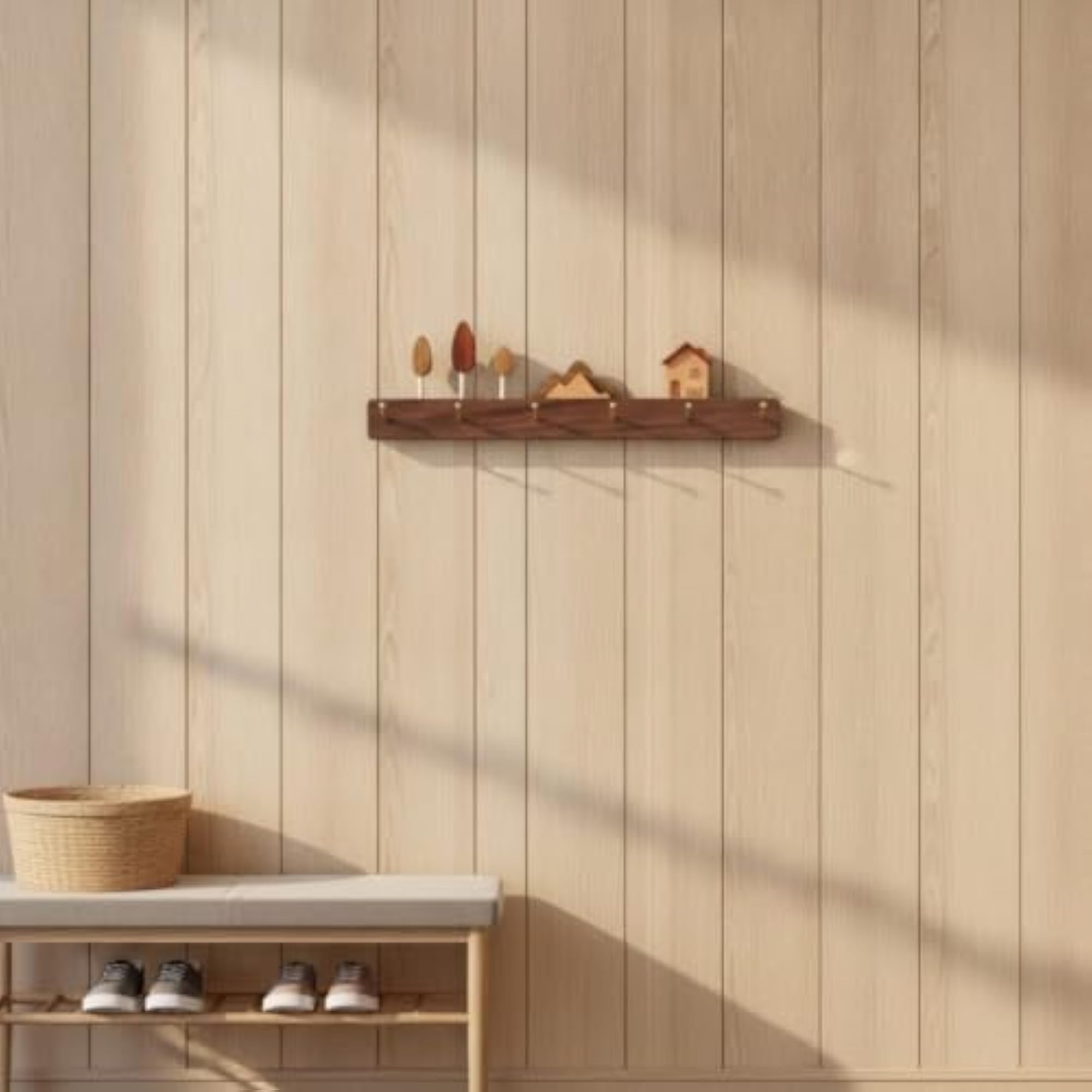 Multi-Purpose Wooden Wall Coat Rack with Decorative Animal Hooks