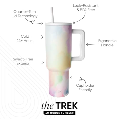 Image of Simple Modern 40 oz Trek Tumbler with Handle and Straw Lid | Cup Holder Friendly Insulated Stainless Steel Travel Mug | Cotton Candy Tie Dye