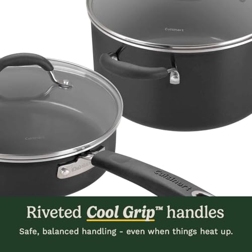 Cuisinart Ceramica XT Non-Stick Cookware Set 11-piece: Saucepans, Frypans, Stockpot, Sauté Pan, Steamer | Titanium-reinforced ceramic interior, PTFE, PFOA & PFAS-free Silicone Cool Grips,Black Ceramic - Image 6