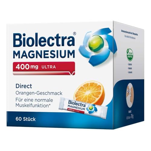 Biolectra Magnesium 400 mg Direct Sticks Orange, 60 Stück: Für eine normale Muskelfunktion bei erhöhtem Bedarf, Magnesium Direkt-Sticks, hochdosiert
