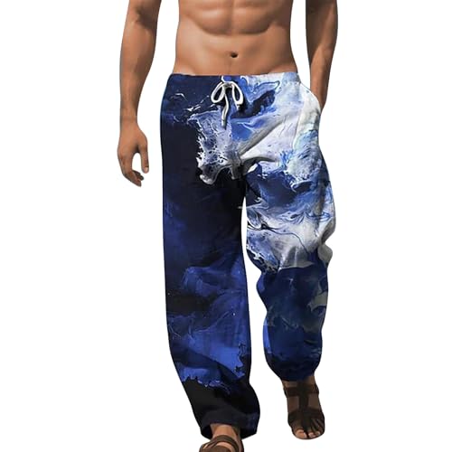 Pantalon imprimé fantaisie pour homme - Pantalon de plage décontracté - Jambe large - Pantalon d'été élégant - Taille élastique - Cordon de serrage -...