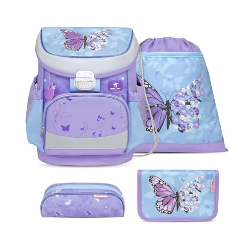 Belmil Mini-Fit Schulranzen Set 4 -teilig (405-33/AG/S) (Purple Blue Butterfly)