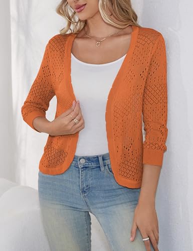 Image of REDHOTYPE Women's 3 /4 Sleeve Cardigan Open Front Cropped Shrugs Summer Hollowed Lightweight Cardigans Sweater (S-XL)