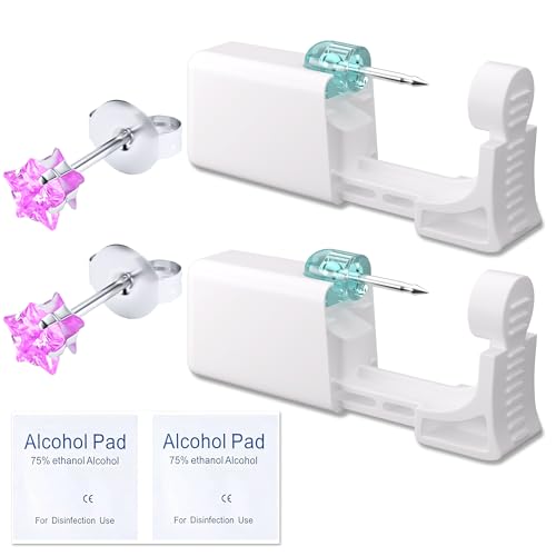 YINPAD Ear Piercing Kit - Disposable Piercing Gun Preloaded with Different Style 4 mm Studs, at Home Self Piercer Kit (Pentagram- Pink Zircon)