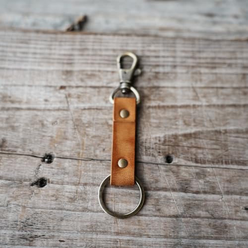 Image of JJNUSA Genuine Leather Keychain Walnut Leather Key Holder Mens Belt Key Chain Ring Fob