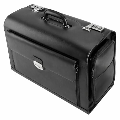 Alassio 45057 Verona Valise Pilote en Cuir de qualité supérieure Noir 49 x 35 x 24 cm, Noir, 49 mm, Valise Pilote