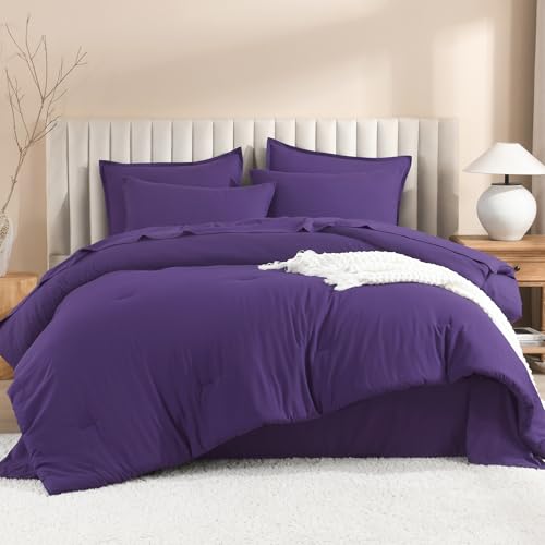 Litanika Comforter King Size Set Purple - 7 Pieces Bed in a Bag King Bedding Comforter Sets, Plain Lightweight Bed Set with Comforter, Sheets, Pillowcases & Shams