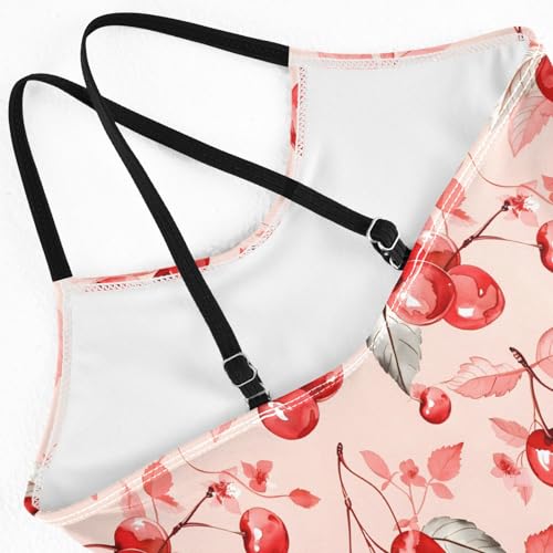 senya Girls Swimsuits One-Piece Swimwear Tie Bathing Suit Beach Summer Round Neck 5-6T Watercolor Cherries on Pink Pattern4