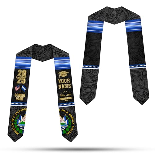 MonkeyVan Salvadorans Graduation Sash 2025, Custom Salvadoran American Flag Graduation Sash, El Salvador Graduation Stole Sash Salvadorans11
