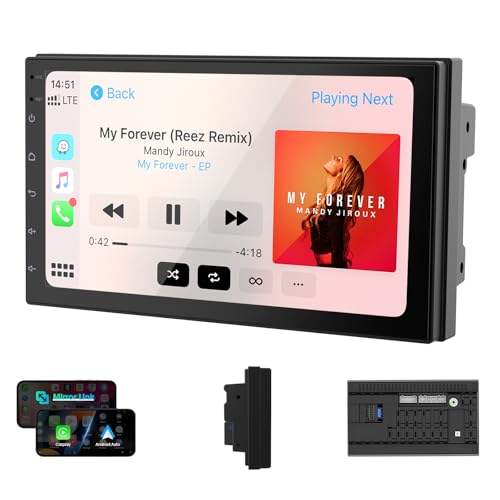 Haudio 7" Double Din Car Stereo with Wireless Apple CarPlay & Android Auto, Touchscreen Car Radio with Bluetooth 4.1, Mirror Link, GPS Navigation, WiFi, Voice Control, 2+32GB, FM Radio - No Camera