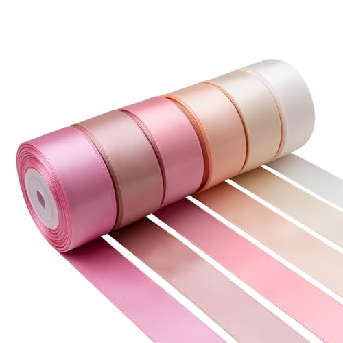 Mlurcu Pink Satin Ribbon 1 Inch Wide Light Pink Blush Pink Dusty Rose Ribbon Assorted Solid Color Double Faced Satin Ribbon for Flower Bouquet Wedding Invitation Crafts Gift Wrapping Hair Bows - 60Yds