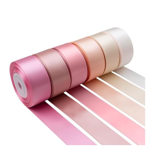 Mlurcu Pink Satin Ribbon 1 Inch Wide Light Pink Blush Pink Dusty Rose Ribbon Assorted Solid Color Double Faced Satin Ribbon for Flower Bouquet Wedding Invitation Crafts Gift Wrapping Hair Bows - 60Yds