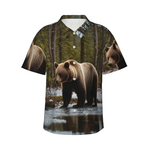 Chemise hawaïenne homme ours marron blanc au motif animalier unique
