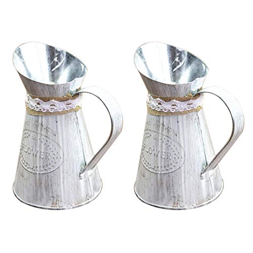 JYCAR Lot de 2 petits vases rustiques en métal, style shabby chic, pour arrosoir, pot à lait, vase blanc vintage en étain pour salon, chambre à coucher, cuisine (10 x 16 cm)
